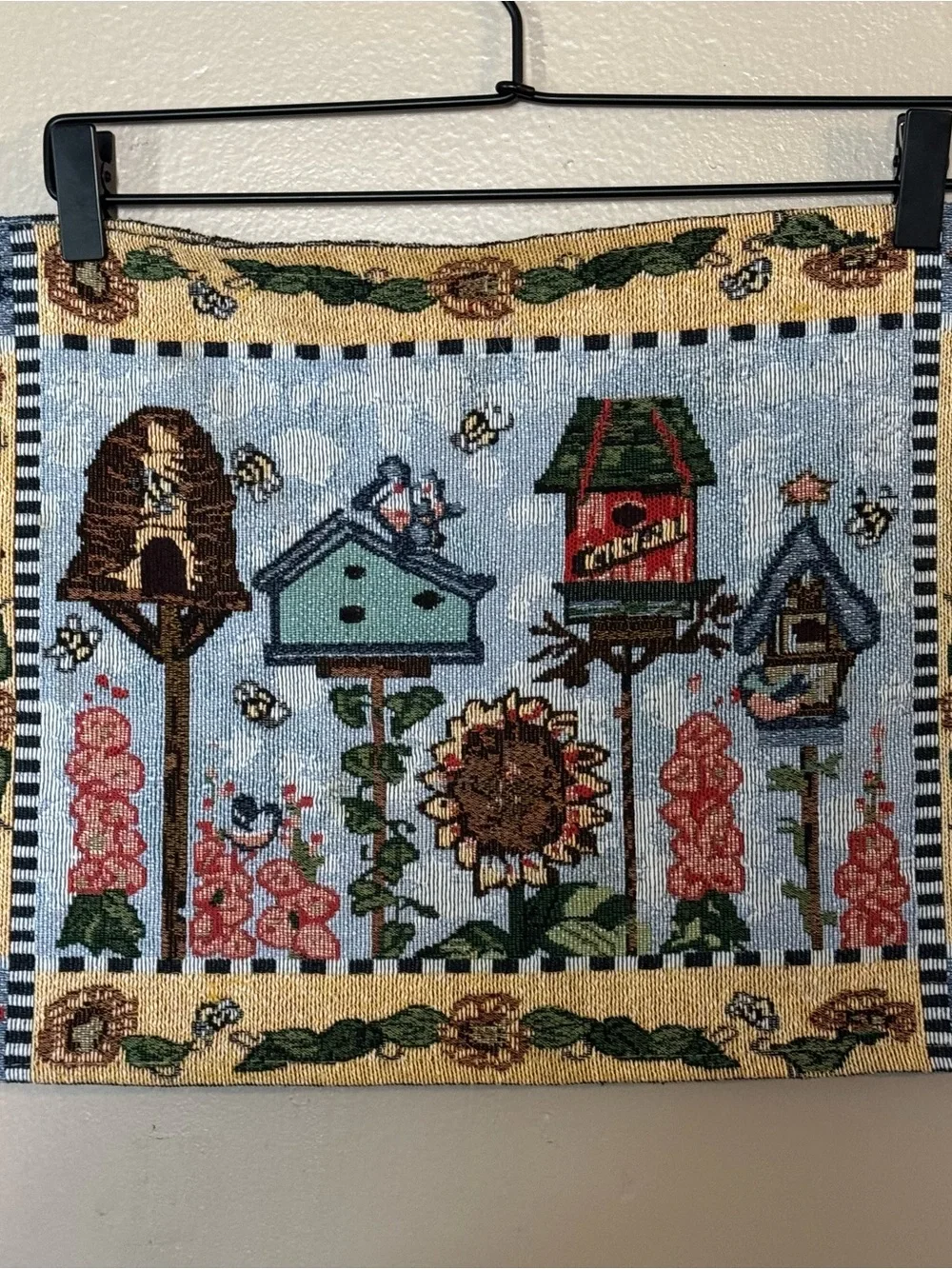 Embroidered Birdhouse Tapestry Placemat Pair SpringCore Farmhouse Kitchen Decor